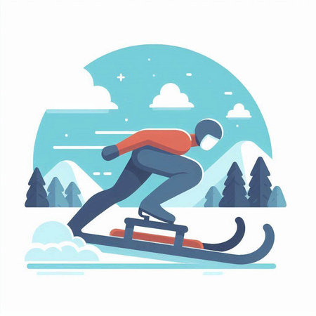 Snowboarder on a snowboard in the mountains. Flat vector illustration.のイラスト素材