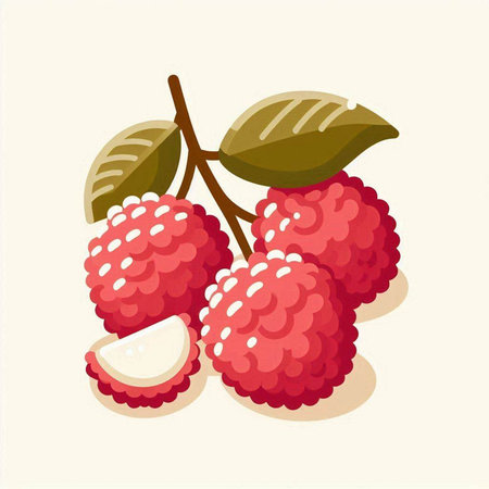 Lychee. Vector illustration of fresh ripe lychee.のイラスト素材