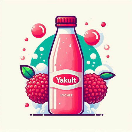 Lemonade bottle with litchi fruit. Vector illustration.のイラスト素材