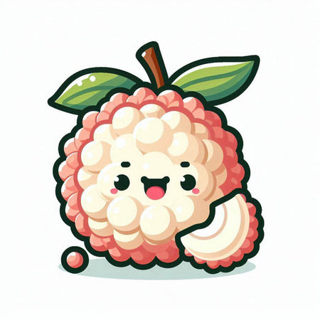 Cute cartoon rambutan fruit character isolated on white background.のイラスト素材