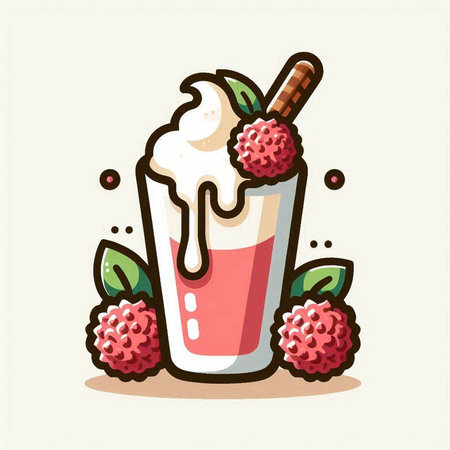 Cocktail with raspberries and whipped cream. Vector illustration.のイラスト素材
