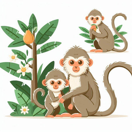 Monkey family with baby on a white background. Vector illustration.のイラスト素材
