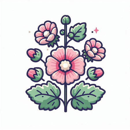 Hand drawn vector illustration of pink flowers. Isolated on white background.のイラスト素材