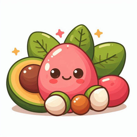 Cute cartoon fruit kawaii character. Vector illustration of a kawaii food character.のイラスト素材