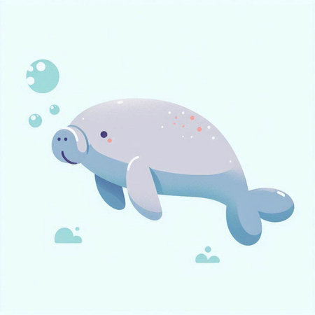 Illustration of a cute baby narwhal swimming in the seaのイラスト素材