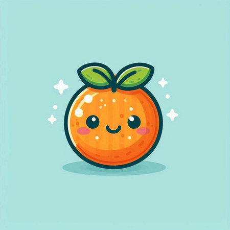 Cute kawaii orange fruit. Vector illustration isolated on blue background.のイラスト素材