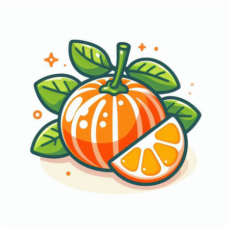 Orange fruit with leaves on white background. Vector illustration in flat style.のイラスト素材