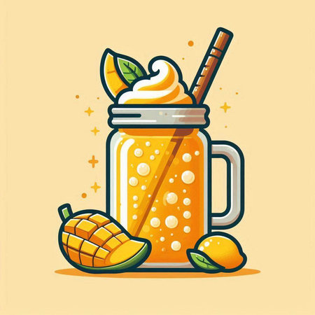 mango smoothie in mason jar with straw vector illustration designのイラスト素材