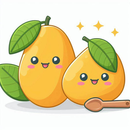 Mango fruit character design, Mango fruit design, Mango fruit vector designのイラスト素材