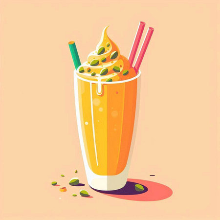 Mango smoothie in a glass with a straw. Vector illustration.のイラスト素材