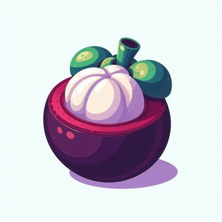 mangosteen fruit in a coconut bowl. vector illustration.のイラスト素材