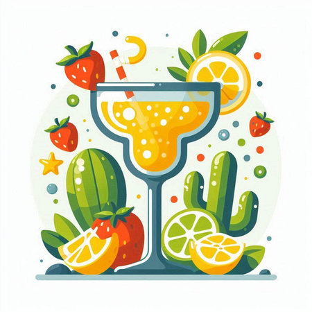 Cocktail with fruits and vegetables. Flat style vector illustration.のイラスト素材