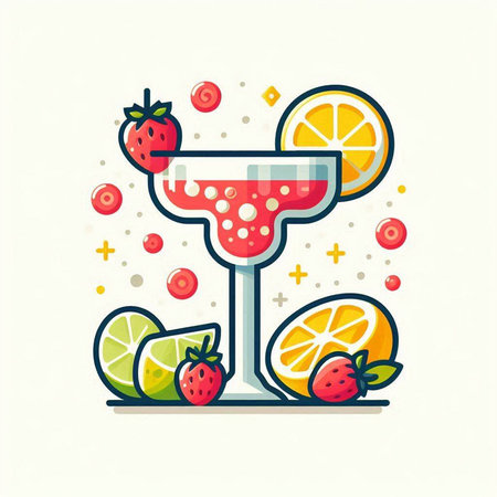 Cocktail icon with fruit and berries. Vector flat illustration.のイラスト素材