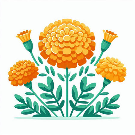 Marigold flowers and leaves. Vector illustration on white background.のイラスト素材