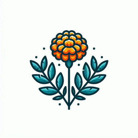 Marigold flower vector icon. Floral botanical illustration.のイラスト素材