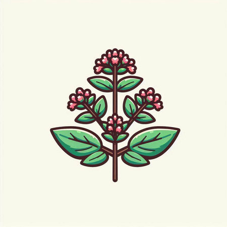 Illustration of a bunch of pink flowers with green leaves on a light backgroundのイラスト素材