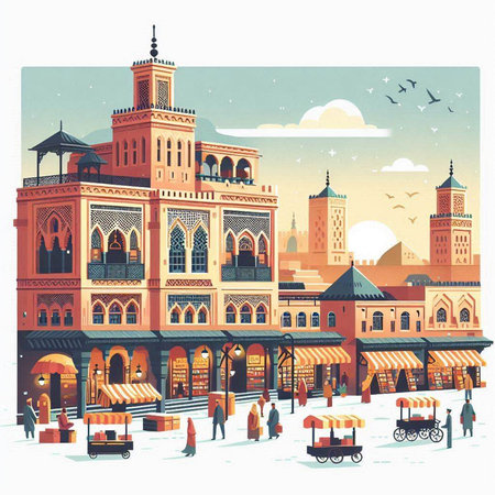 Taj Mahal, the famous mosque in Marrakesh, Moroccoのイラスト素材