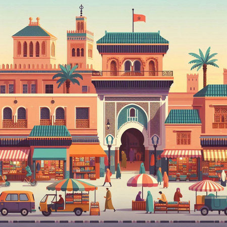 Doha, Qatar. Street view of old town. Vector illustrationのイラスト素材