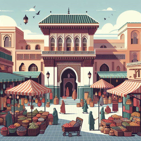 Illustration of the market in Dubai, United Arab Emirates. Vector illustrationのイラスト素材