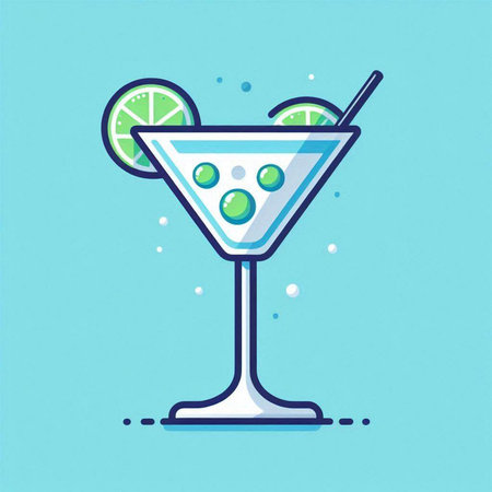 Cocktail icon in flat style. Vector illustration of a cocktail with lime and ice.のイラスト素材