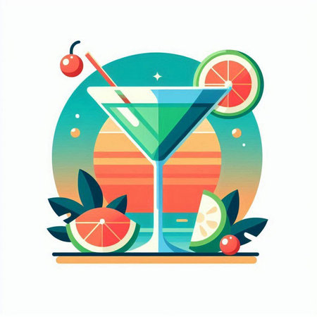 Cocktail flat vector illustration. Colorful cocktail icon with fruits and berries.のイラスト素材