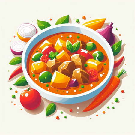Vegetable soup in bowl. Healthy food. Vector illustration.のイラスト素材