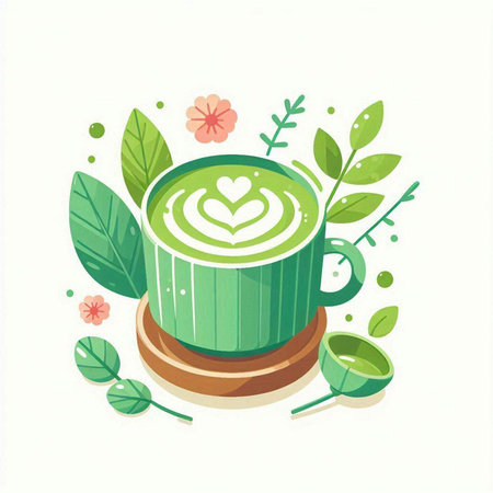 Cup of matcha latte or matcha latte vector illustrationのイラスト素材
