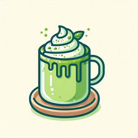 Coffee cup with whipped cream and mint. Vector illustration.のイラスト素材