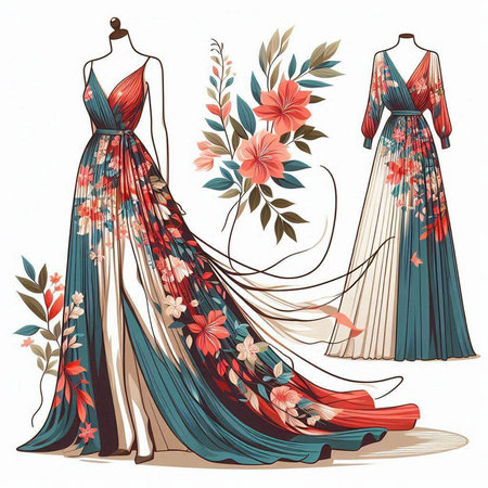 Wedding dress with floral pattern. Vector illustration for your designのイラスト素材