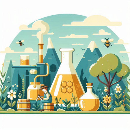 Chemical industry. Vector illustration in flat style. Cartoon style.のイラスト素材