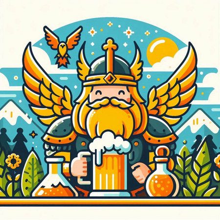 Viking with a mug of beer in his hands. Vector illustration.のイラスト素材
