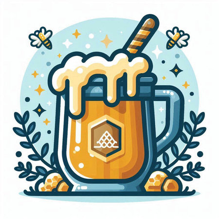 Vector illustration of a glass of beer with foam, ice cream and honey.のイラスト素材