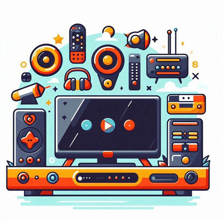 Colorful vector illustration of modern flat design concept of audio equipment.のイラスト素材