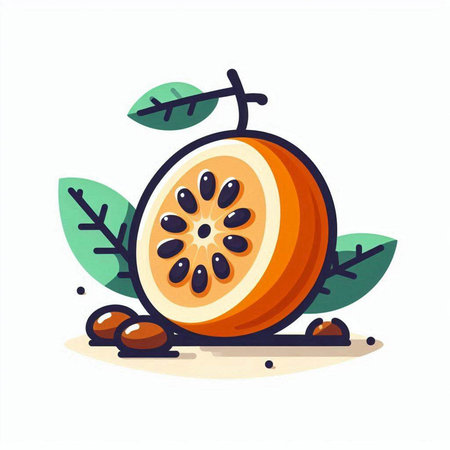 Passion fruit with leaves. Vector illustration of a passion fruit.のイラスト素材