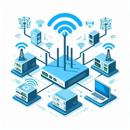 Isometric 3D vector illustration of internet technology. Network connection.のイラスト素材