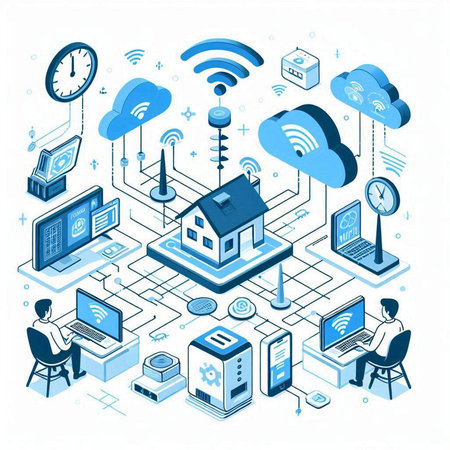 Isometric 3d concept of cloud computing and internet of things. Vector illustrationのイラスト素材