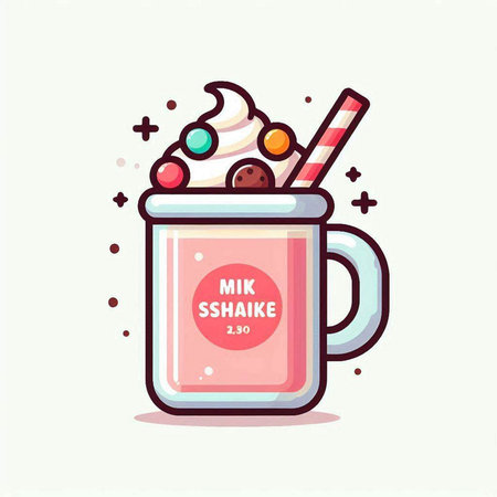 Cute milkshake cup with whipped cream and candies.のイラスト素材