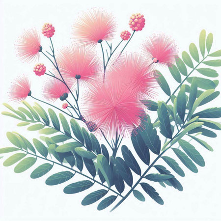 Flower background with mimosa and eucalyptus branchesのイラスト素材