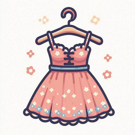 Cute dress with flowers on a hanger. Vector illustration.のイラスト素材