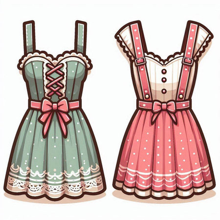 Illustration of a pair of dirndl or dirndlのイラスト素材