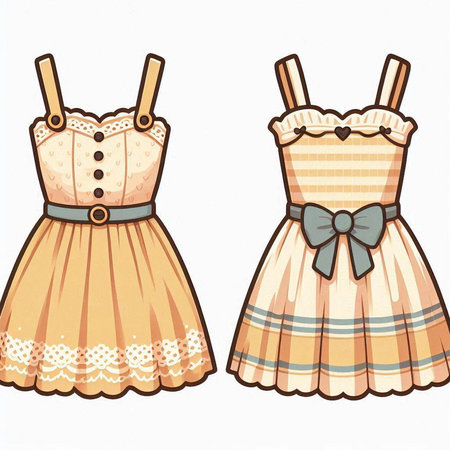 Illustration of women's dresses with bows on a white background.のイラスト素材