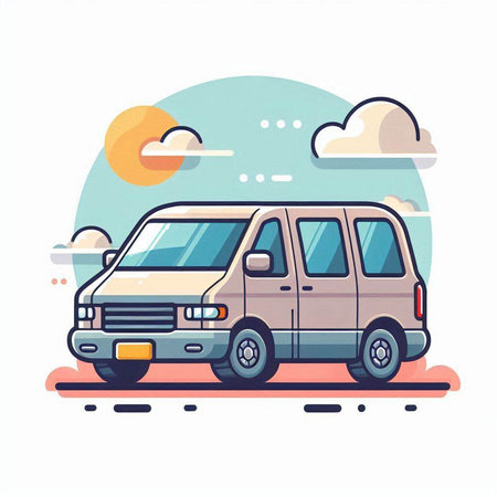 Vector illustration of a van on the road in the flat style.のイラスト素材