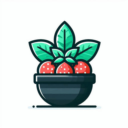 Strawberry in a pot. Vector illustration in flat style.のイラスト素材