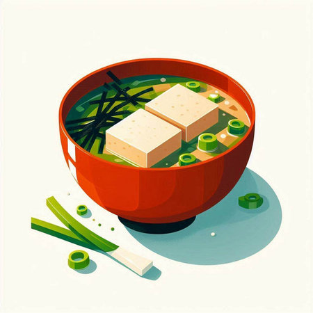 Japanese miso soup with tofu in a bowl. Vector illustration.のイラスト素材