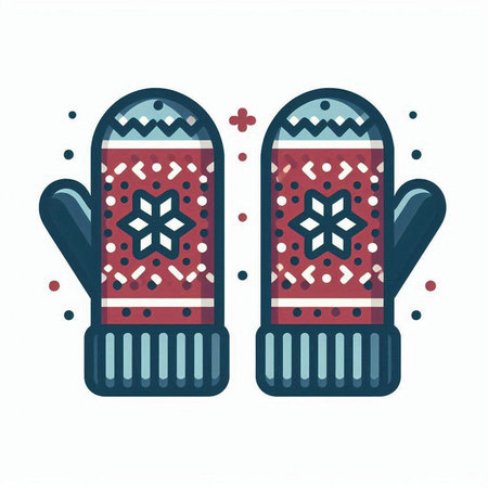 Vector illustration of a pair of knitted mittens with snowflakesのイラスト素材