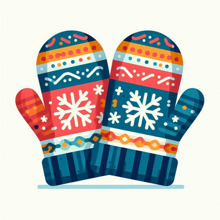 Winter mittens with snowflakes. Vector illustration in flat styleのイラスト素材