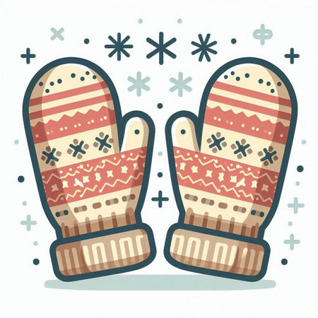 Vector illustration of Christmas mittens with snowflakes on white background.のイラスト素材