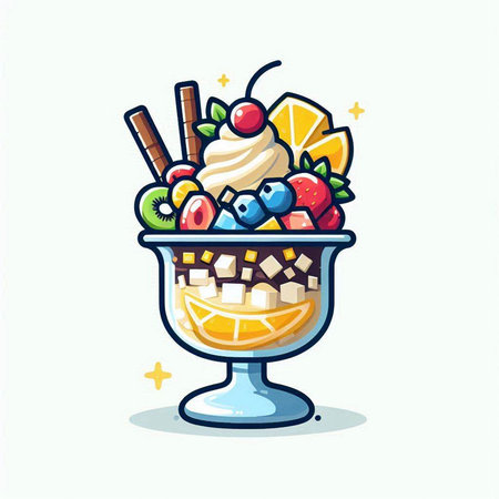 Fruit salad in a glass. Vector illustration in cartoon style.のイラスト素材