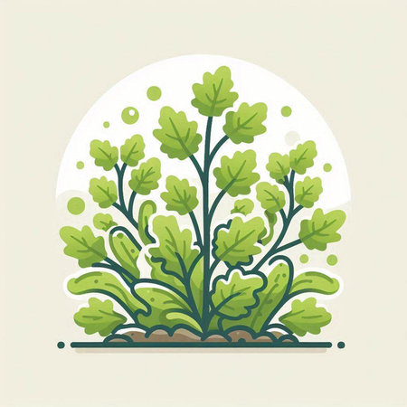 Vector illustration of a green plant on a light background. Flat style.のイラスト素材