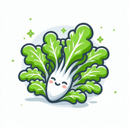 Cute bok choy cartoon character with green salad. Vector illustration.のイラスト素材
